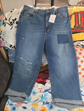Brand New Jessica Simpson Medium Blue Distressed Boyfriend Jeans Size 10